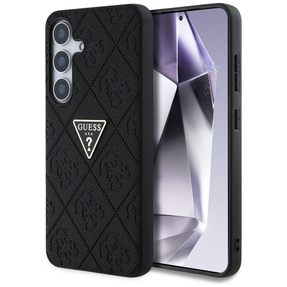 Funda para Samsung Galaxy S25 S931, Guess, Grained Hot Stamp 4G Triangle, Negra