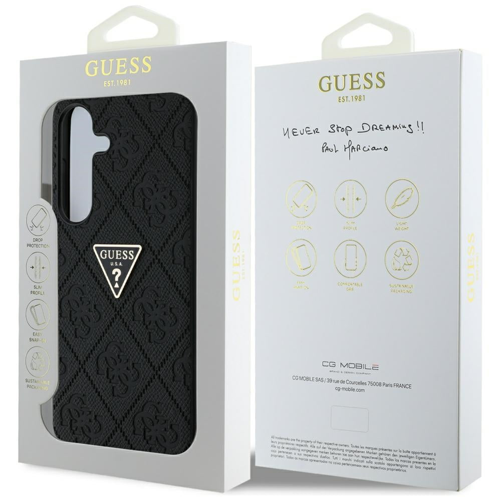 Funda para Samsung Galaxy S25 S931, Guess, Grained Hot Stamp 4G Triangle, Negra
