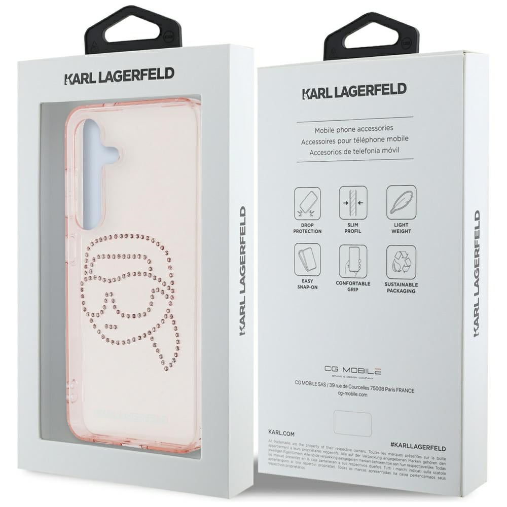 Funda para Samsung Galaxy S25 S931, Karl Lagerfeld, IML Rhinestones Karl's Head, Rosa