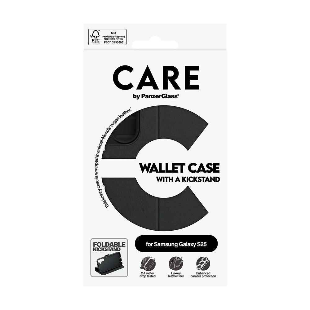 Funda para Samsung Galaxy S25 S931, PanzerGlass, Care Feature Kickstand Wallet, Negra