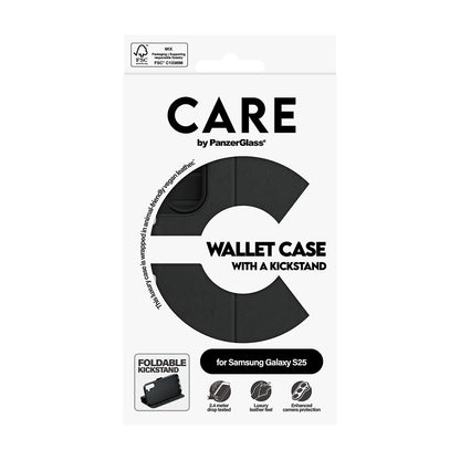 Funda para Samsung Galaxy S25 S931, PanzerGlass, Care Feature Kickstand Wallet, Negra