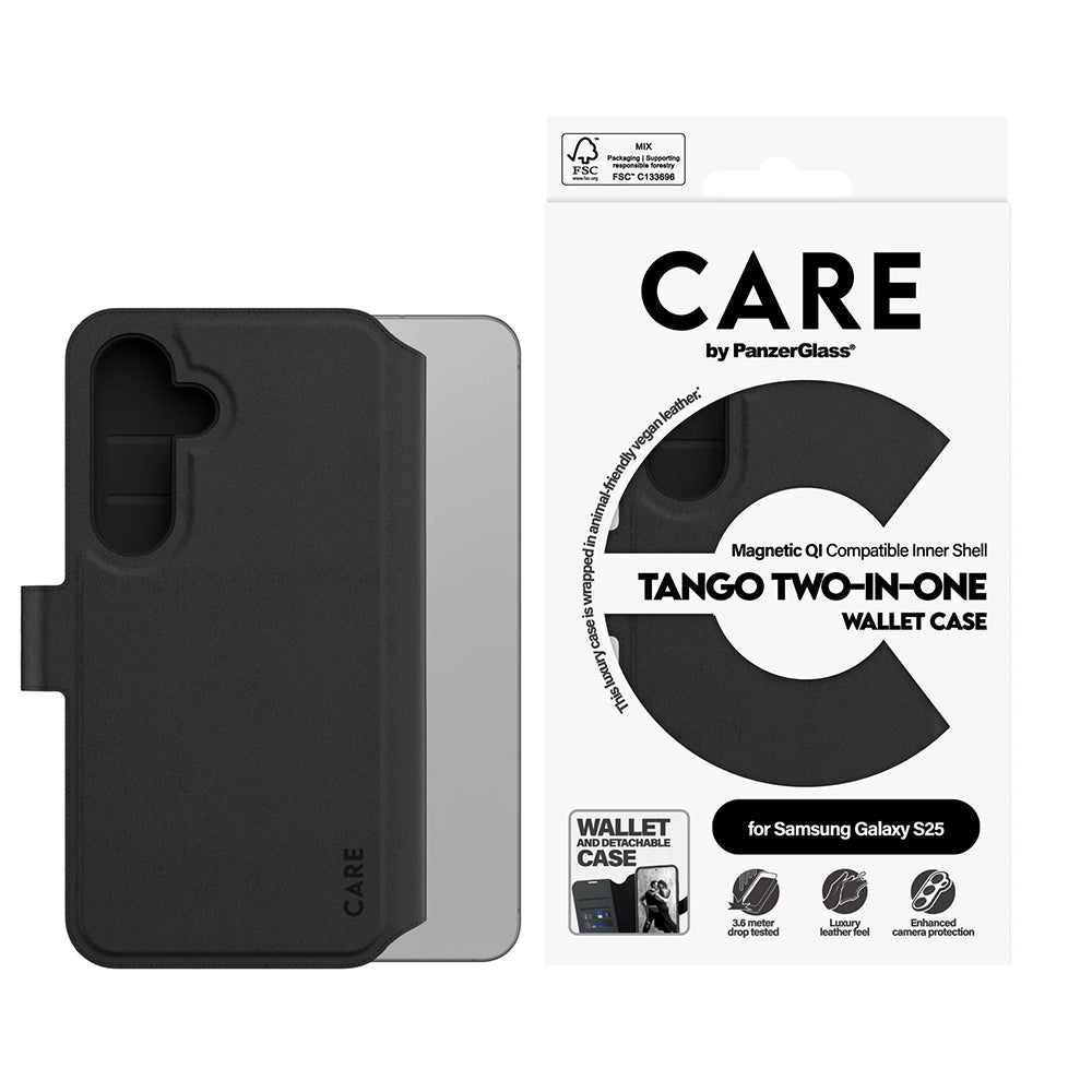 Funda para Samsung Galaxy S25 S931, PanzerGlass, Care Feature Tango Two-in-One, Negra