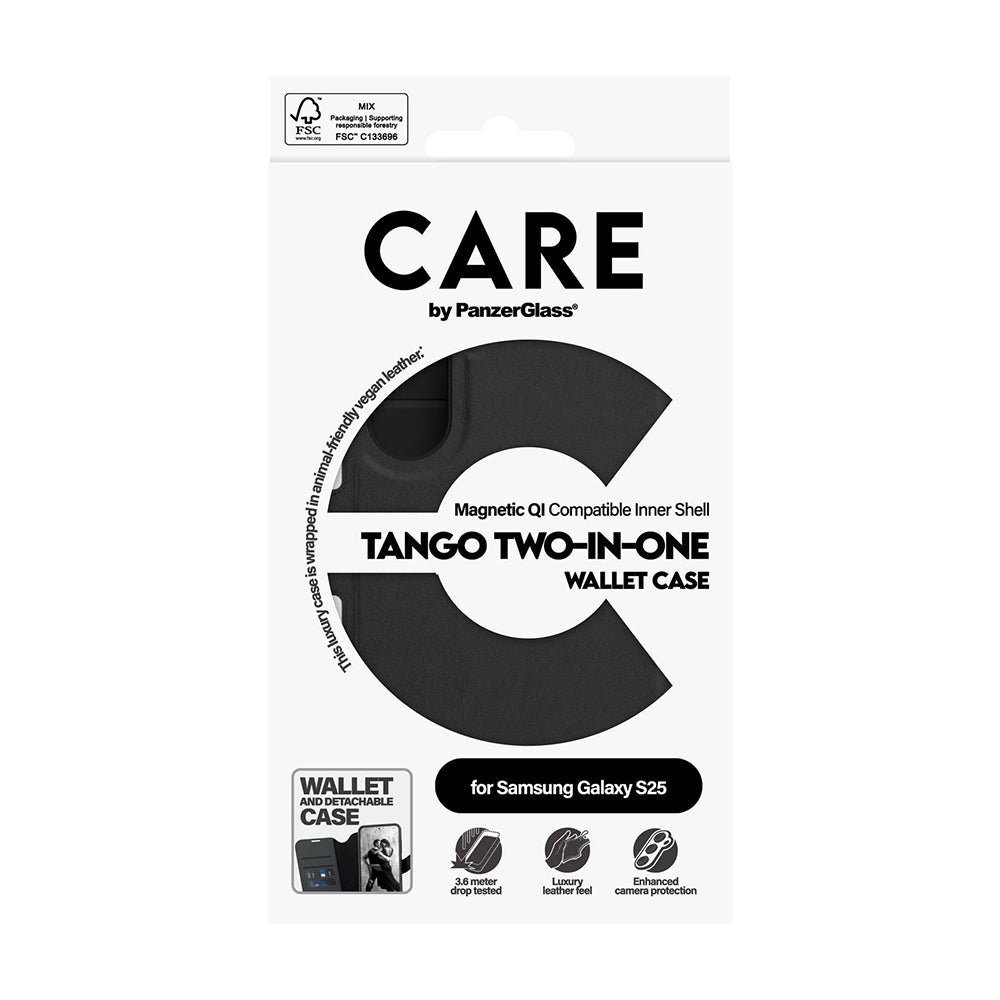 Funda para Samsung Galaxy S25 S931, PanzerGlass, Care Feature Tango Two-in-One, Negra