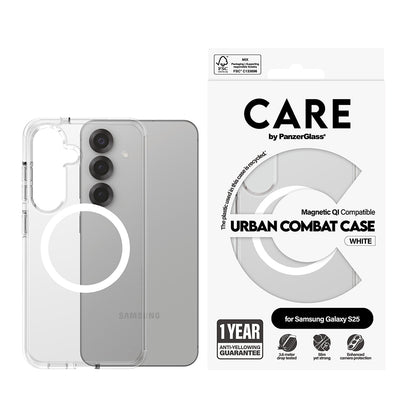 Funda para Samsung Galaxy S25 S931, PanzerGlass, Care Urban Combat, Transparente Blanca