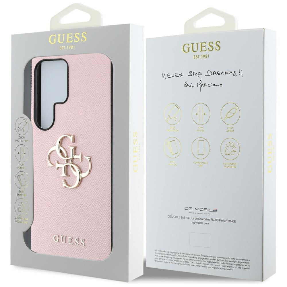 Funda para Samsung Galaxy S25 Ultra S938, Guess, 4G Grained Big and Classic Logo, Rosa