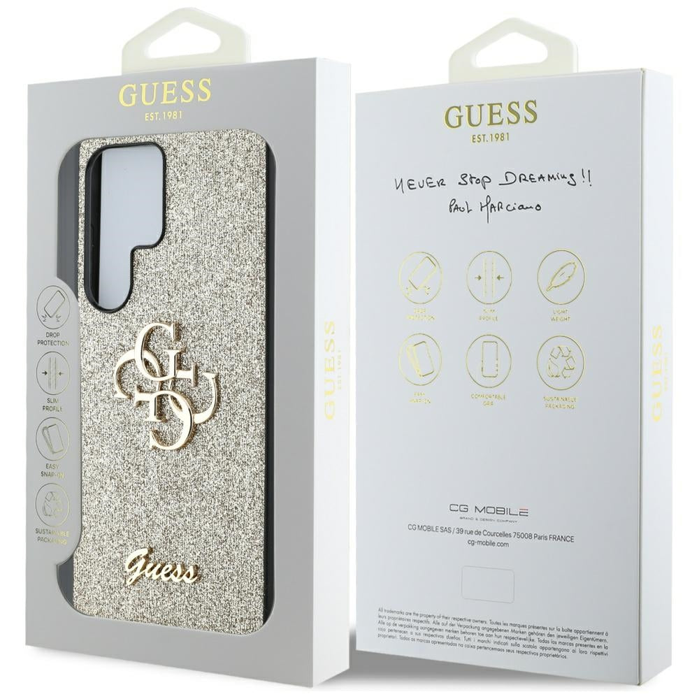 Funda para Samsung Galaxy S25 Ultra S938, Guess, Glitter Big 4G Script, Dorada
