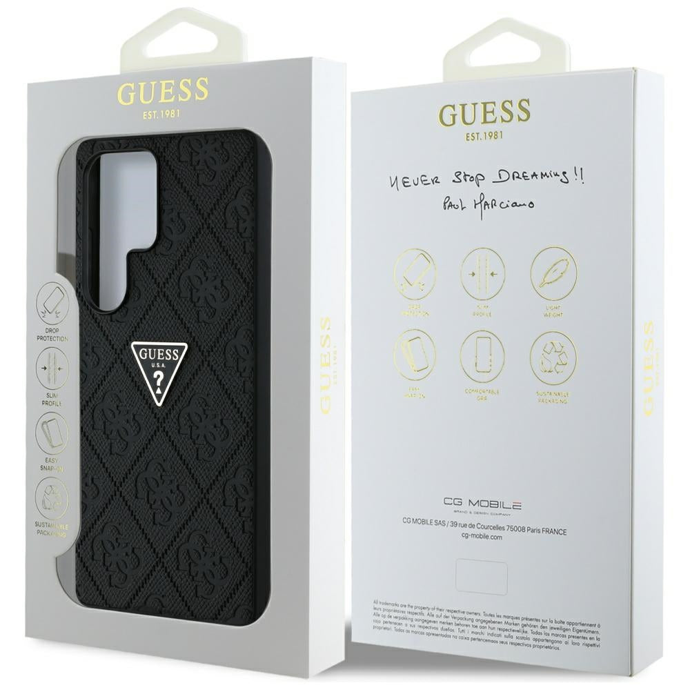 Funda para Samsung Galaxy S25 Ultra S938, Guess, Grained Hot Stamp 4G Triangle, Negra