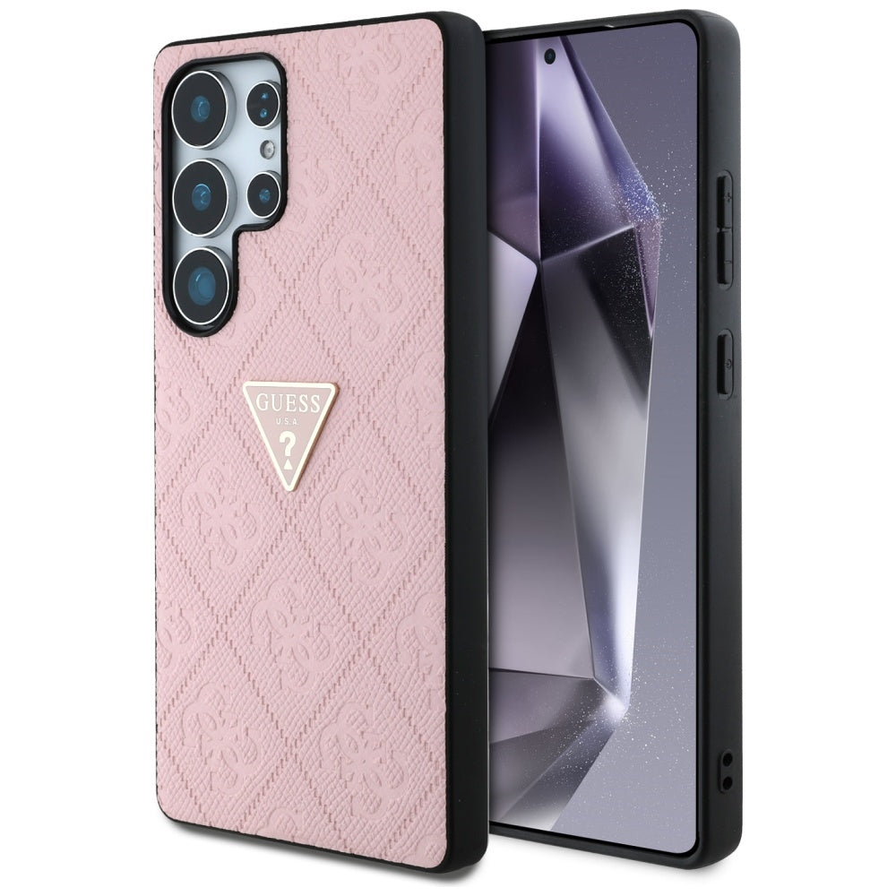 Case for Samsung Galaxy S25 Ultra S938, Guess, Grained Hot Stamp 4G Triangle, Pink
