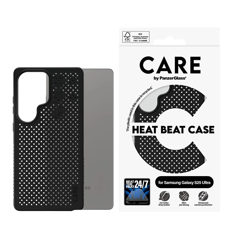 Funda para Samsung Galaxy S25 Ultra S938, PanzerGlass, Care Feature Heat Beat, Negra