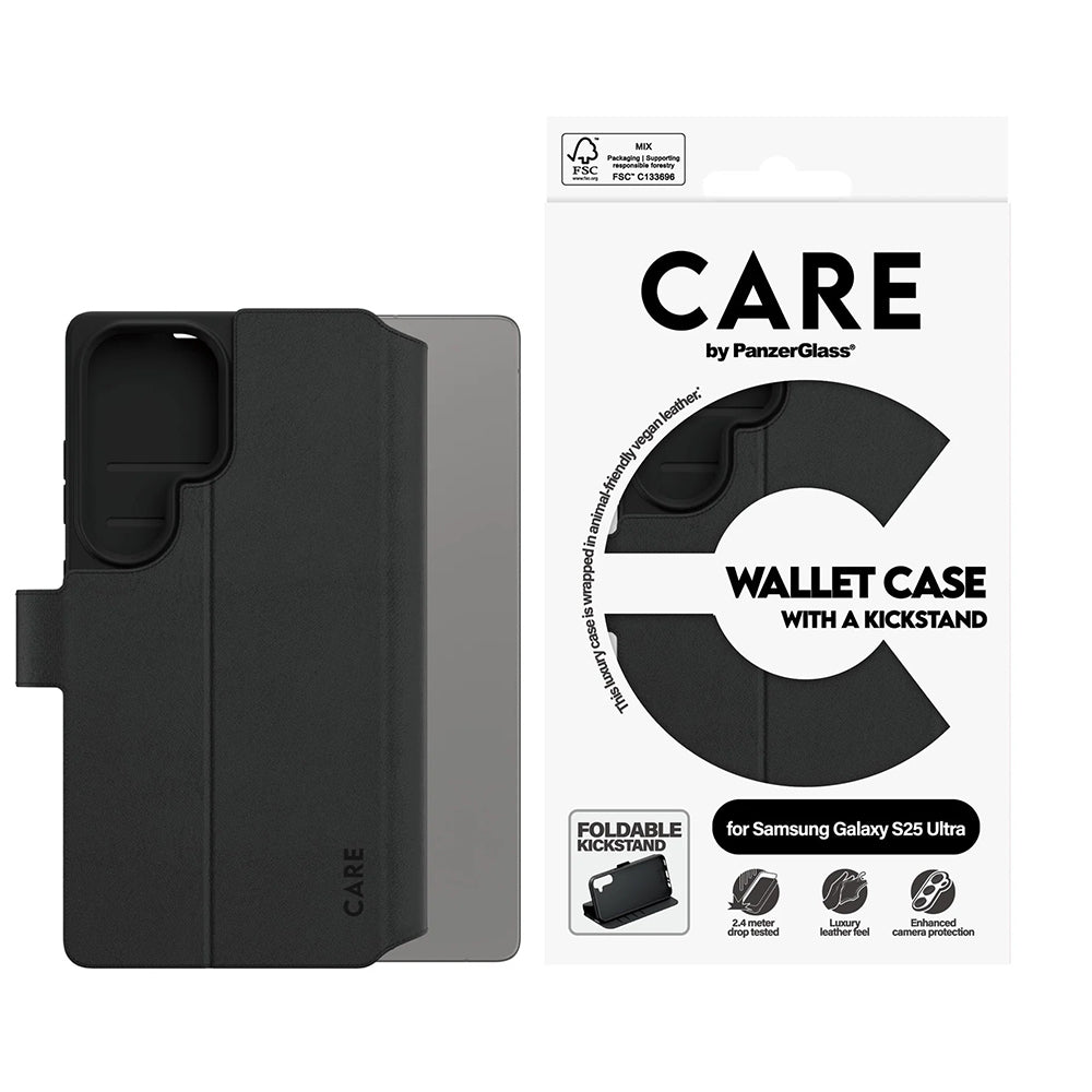 Funda para Samsung Galaxy S25 Ultra S938, PanzerGlass, Care Feature Kickstand Wallet, Negra