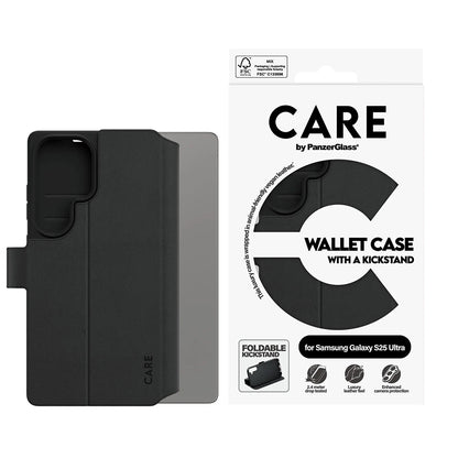 Funda para Samsung Galaxy S25 Ultra S938, PanzerGlass, Care Feature Kickstand Wallet, Negra