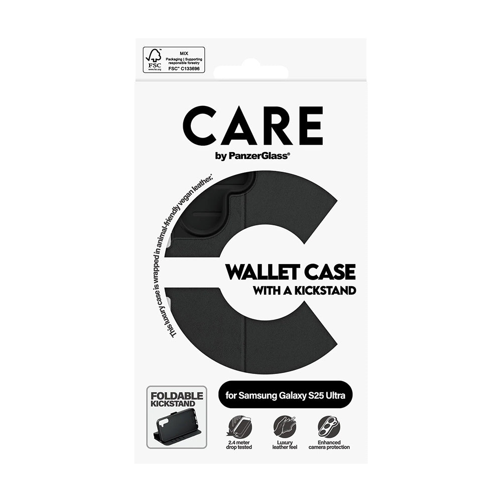 Funda para Samsung Galaxy S25 Ultra S938, PanzerGlass, Care Feature Kickstand Wallet, Negra