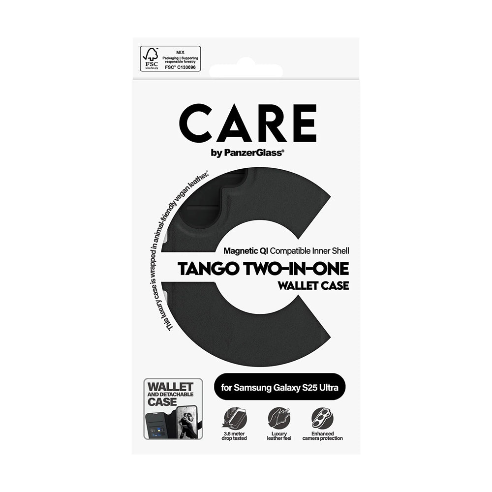 Funda para Samsung Galaxy S25 Ultra S938, PanzerGlass, Care Feature Tango Two-in-One, Negra