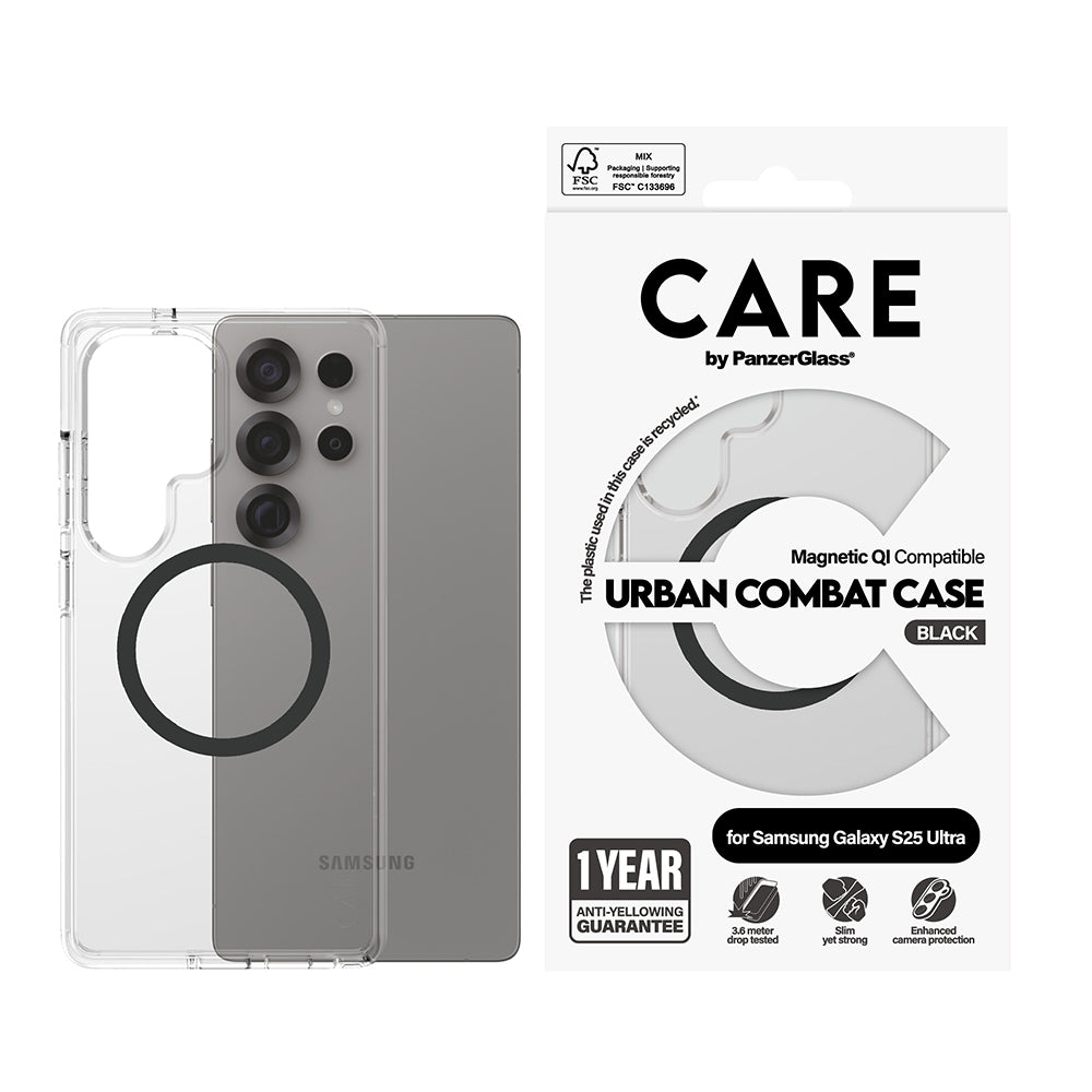 Funda para Samsung Galaxy S25 Ultra S938, PanzerGlass, Care Urban Combat, Transparente Negra