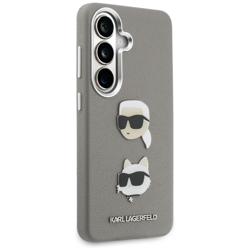 Funda para Samsung Galaxy S26 S942, Karl Lagerfeld, Saffiano Karl & Choupette's Head Pin, Gris