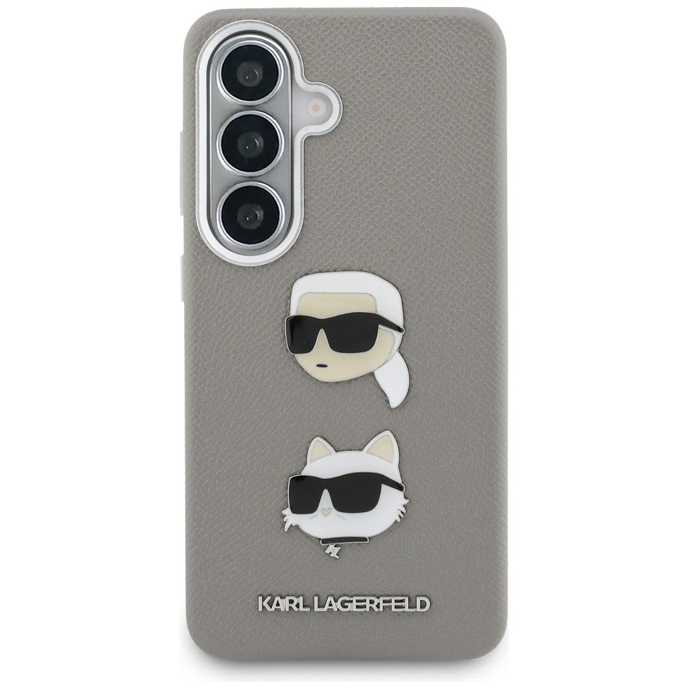 Funda para Samsung Galaxy S26 S942, Karl Lagerfeld, Saffiano Karl & Choupette's Head Pin, Gris