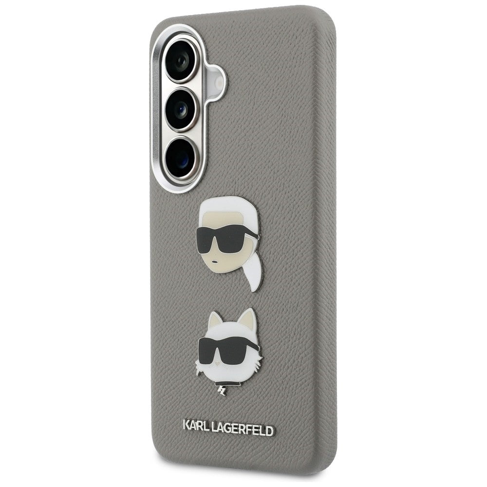 Funda para Samsung Galaxy S26 S942, Karl Lagerfeld, Saffiano Karl & Choupette's Head Pin, Gris