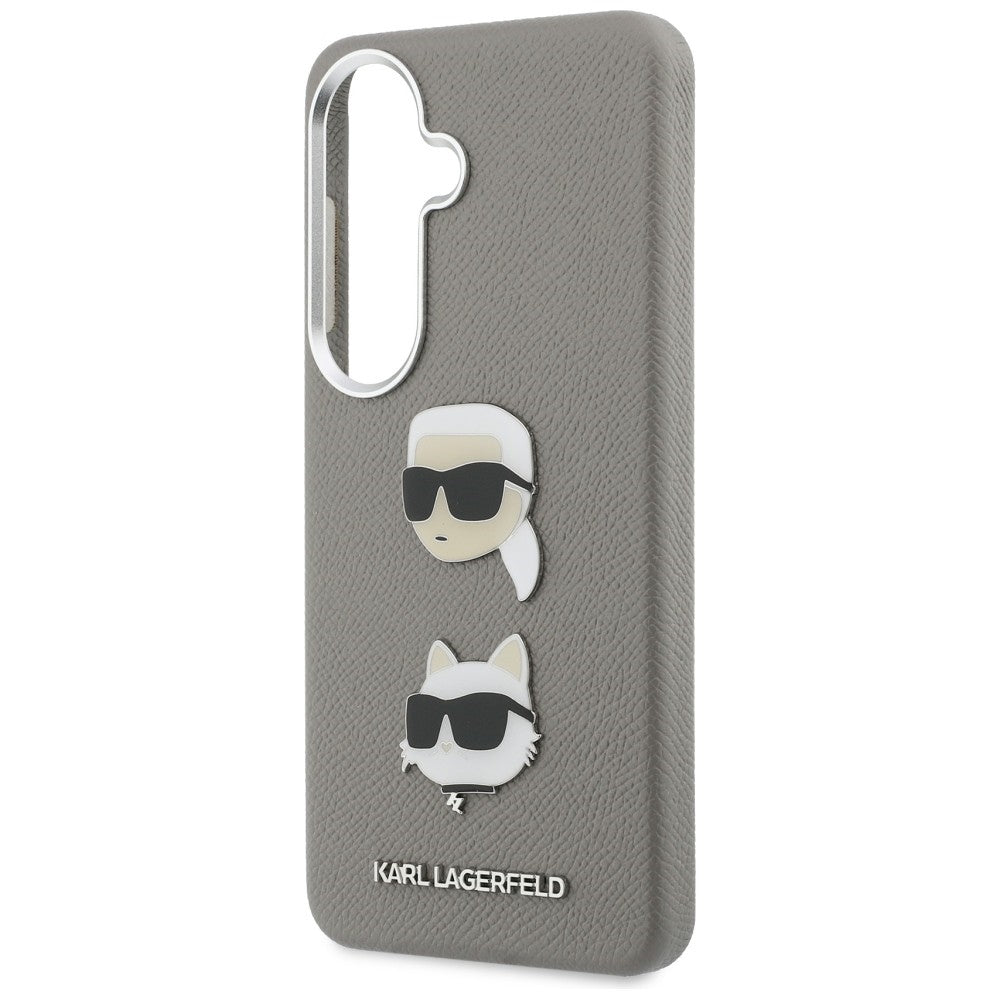 Funda para Samsung Galaxy S26 S942, Karl Lagerfeld, Saffiano Karl & Choupette's Head Pin, Gris