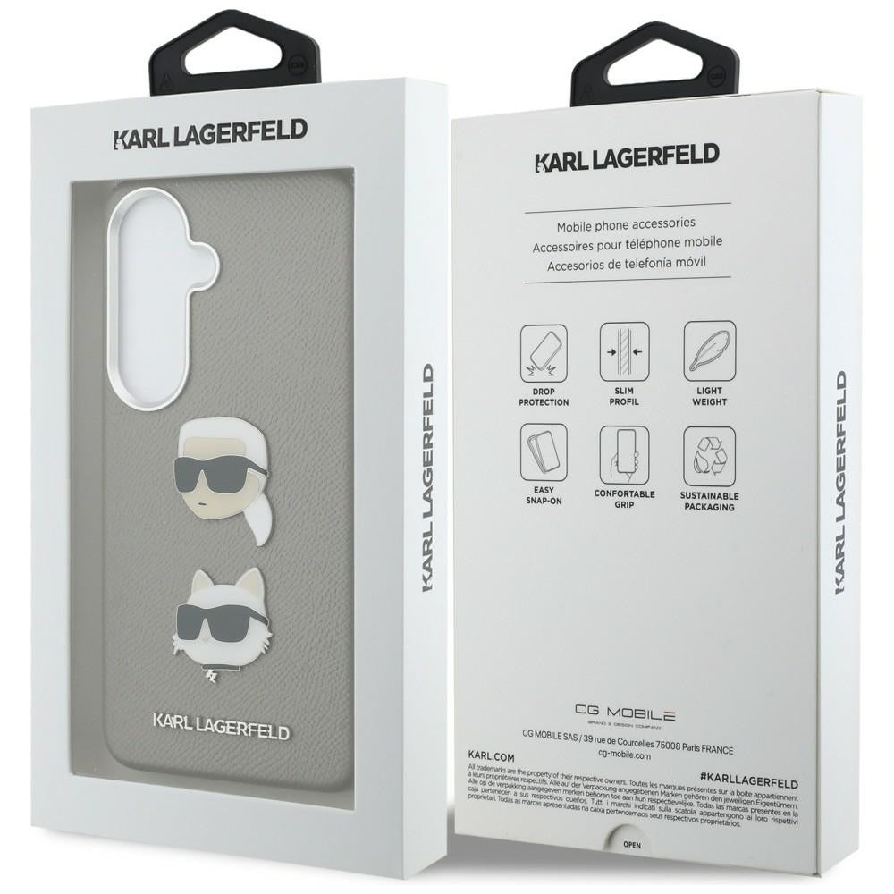 Funda para Samsung Galaxy S26 S942, Karl Lagerfeld, Saffiano Karl & Choupette's Head Pin, Gris