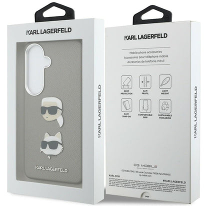 Funda para Samsung Galaxy S26 S942, Karl Lagerfeld, Saffiano Karl & Choupette's Head Pin, Gris