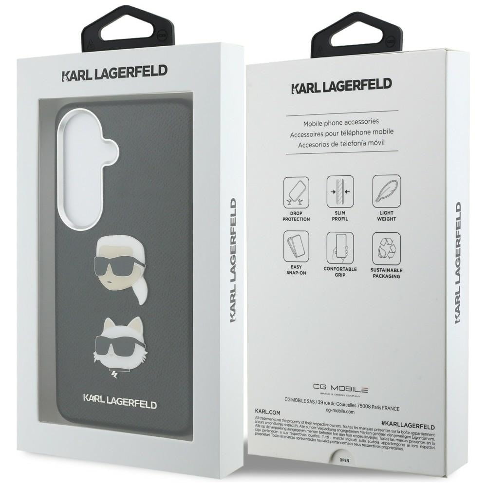 Funda para Samsung Galaxy S26 S942, Karl Lagerfeld, Saffiano Karl & Choupette's Head Pin, Negra