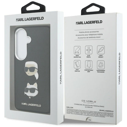 Funda para Samsung Galaxy S26 S942, Karl Lagerfeld, Saffiano Karl & Choupette's Head Pin, Negra