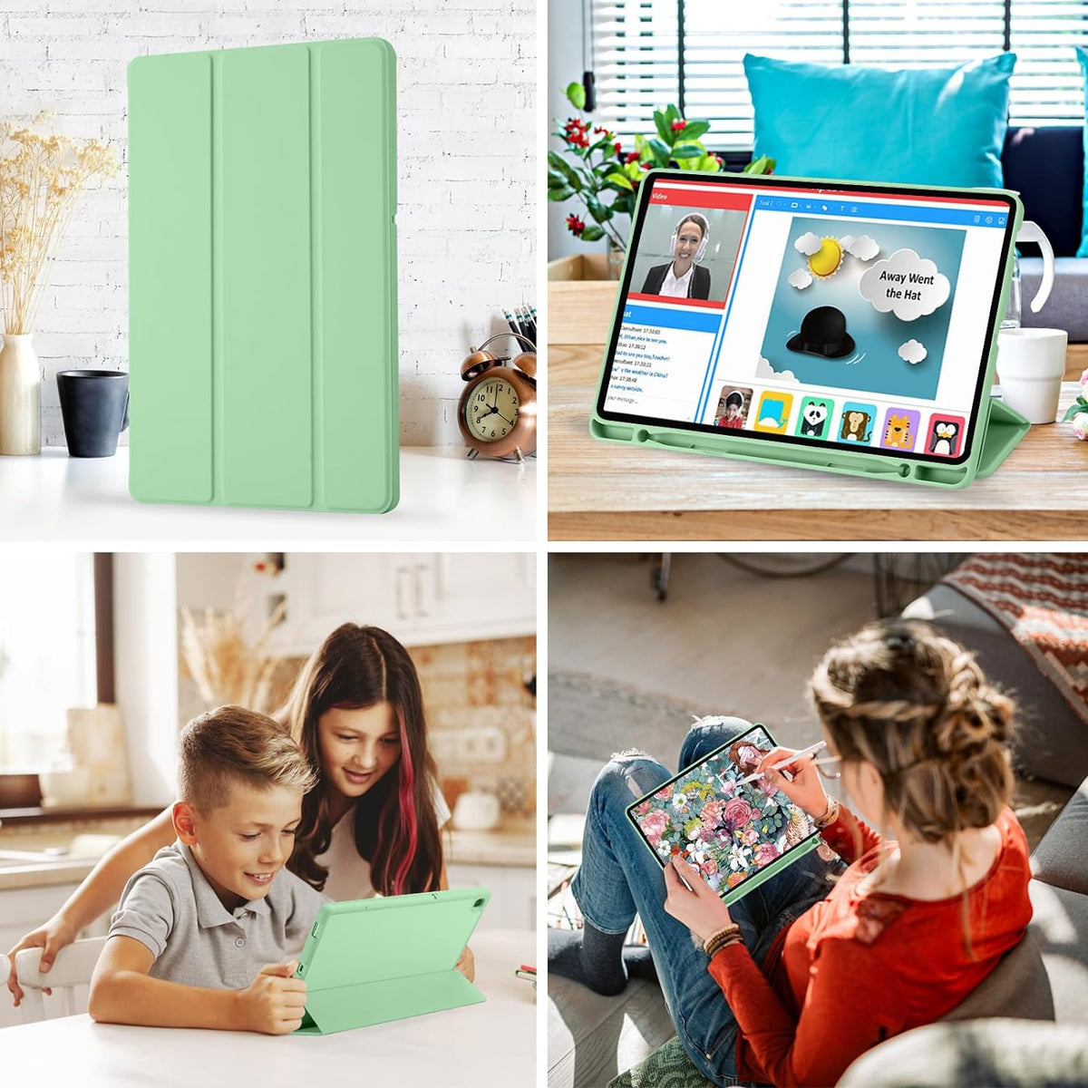 Funda para Samsung Galaxy Tab S6 Lite (2024) / Tab S6 Lite (2022) / Tab S6 Lite (2020), Techsuit, Flex Trifold, Verde Matcha