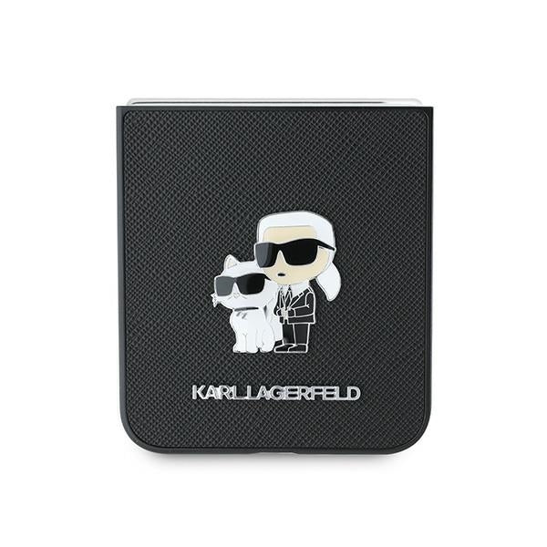 Funda para Samsung Galaxy Z Flip7 FE F761 / Z Flip6 F741, Karl Lagerfeld, Saffiano Karl & Choupette Metal, Negra