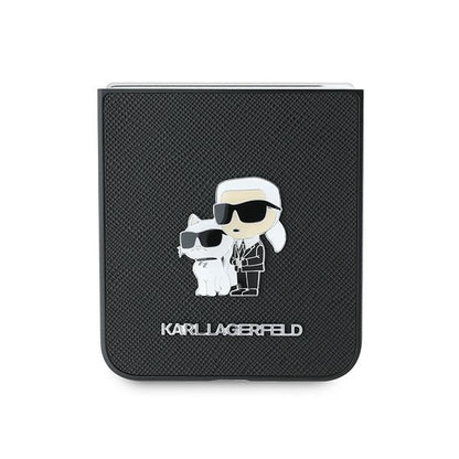 Funda para Samsung Galaxy Z Flip7 FE F761 / Z Flip6 F741, Karl Lagerfeld, Saffiano Karl & Choupette Metal, Negra
