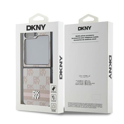 Funda para Samsung Galaxy Z Flip7 FE F761 / Z Flip6 F741, DKNY, Estampado de Rayas a Cuadros, Rosa