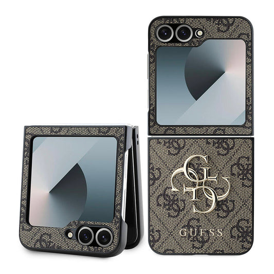 Funda para Samsung Galaxy Z Flip7 FE F761 / Z Flip6 F741, Guess, Logo Metálico 4G, Marrón