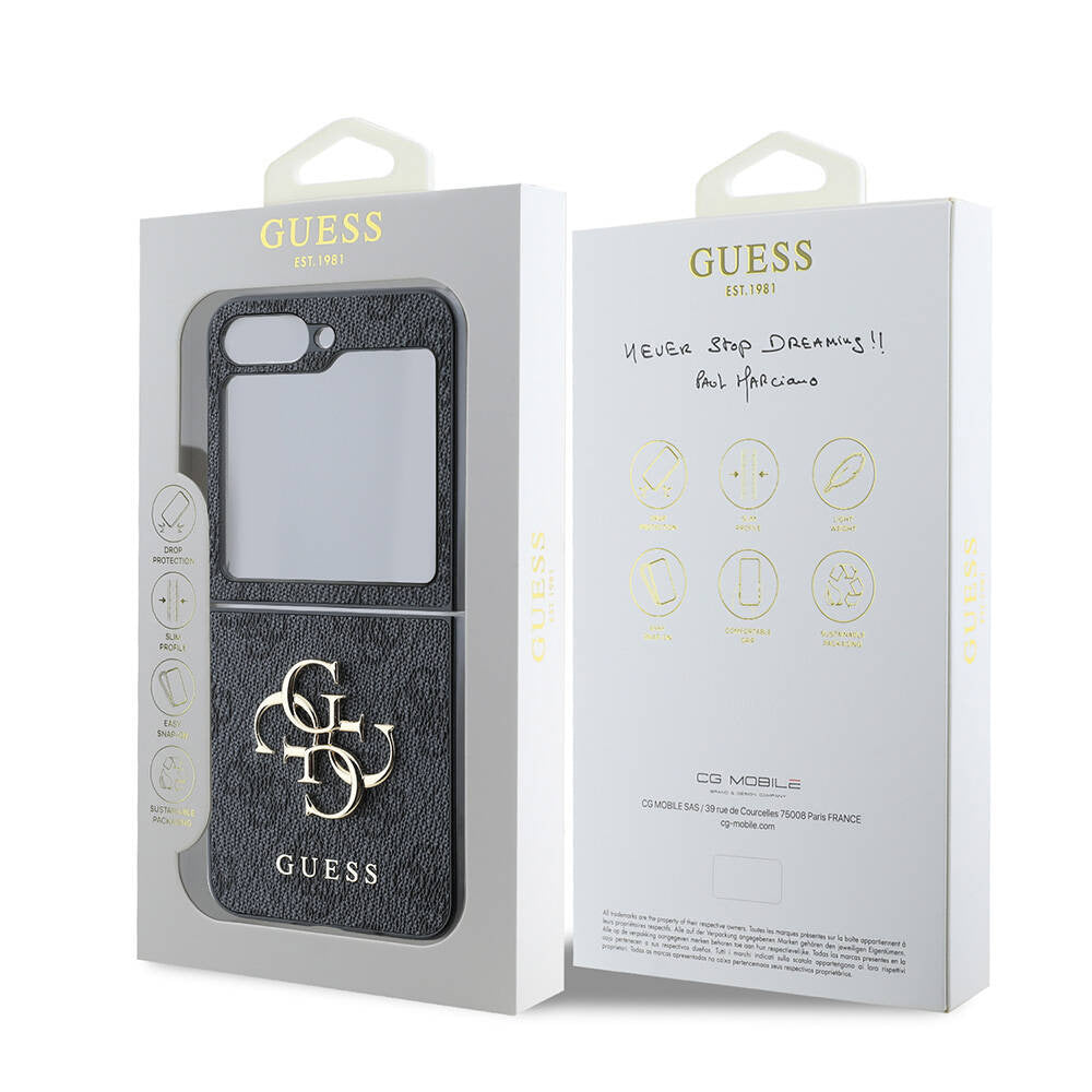 Funda para Samsung Galaxy Z Flip7 FE F761 / Z Flip6 F741, Guess, Logo Metálico 4G, Negra