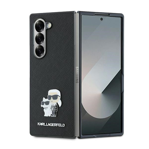 Funda para Samsung Galaxy Z Fold6 F956, Karl Lagerfeld, Saffiano Karl & Choupette Metal, Negra.