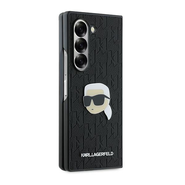 Funda para Samsung Galaxy Z Fold6 F956, Karl Lagerfeld, Saffiano Monogram Karl's Head Metal, Negra.