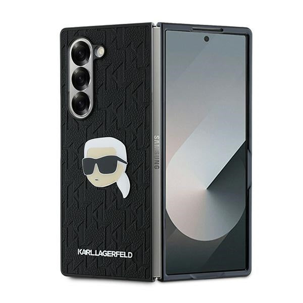 Funda para Samsung Galaxy Z Fold6 F956, Karl Lagerfeld, Saffiano Monogram Karl's Head Metal, Negra.