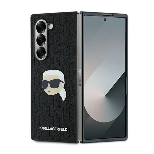 Funda para Samsung Galaxy Z Fold6 F956, Karl Lagerfeld, Saffiano Monogram Karl's Head Metal, Negra.