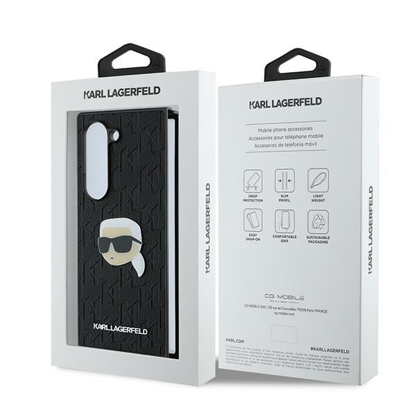 Funda para Samsung Galaxy Z Fold6 F956, Karl Lagerfeld, Saffiano Monogram Karl's Head Metal, Negra.