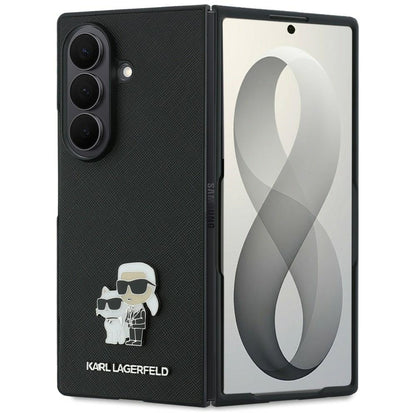 Funda para Samsung Galaxy Z Fold8 Ultra F976, Karl Lagerfeld, Saffiano Karl & Choupette Pin Metálico, Negra