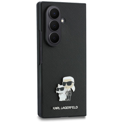 Funda para Samsung Galaxy Z Fold8 Ultra F976, Karl Lagerfeld, Saffiano Karl & Choupette Pin Metálico, Negra
