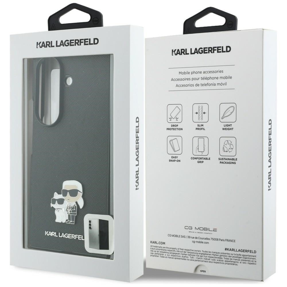 Funda para Samsung Galaxy Z Fold8 Ultra F976, Karl Lagerfeld, Saffiano Karl & Choupette Pin Metálico, Negra