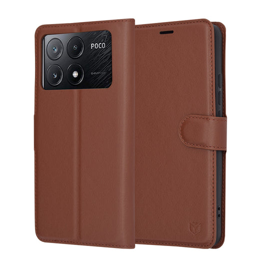 Funda para Xiaomi Poco X6 Pro, Techsuit, Leather Folio, Marrón
