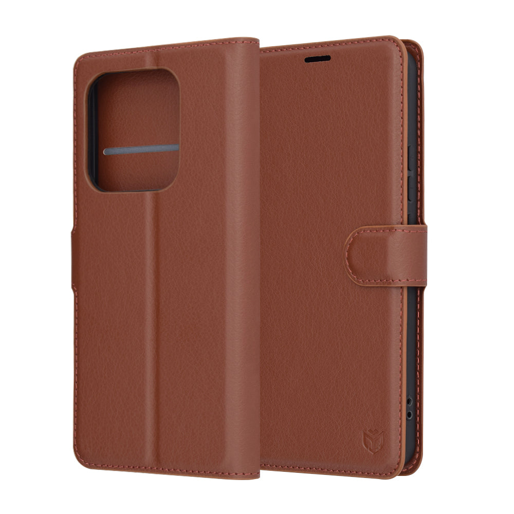 Funda para Xiaomi Redmi Note 14 4G (Regional), Techsuit, Folio de cuero, Marrón