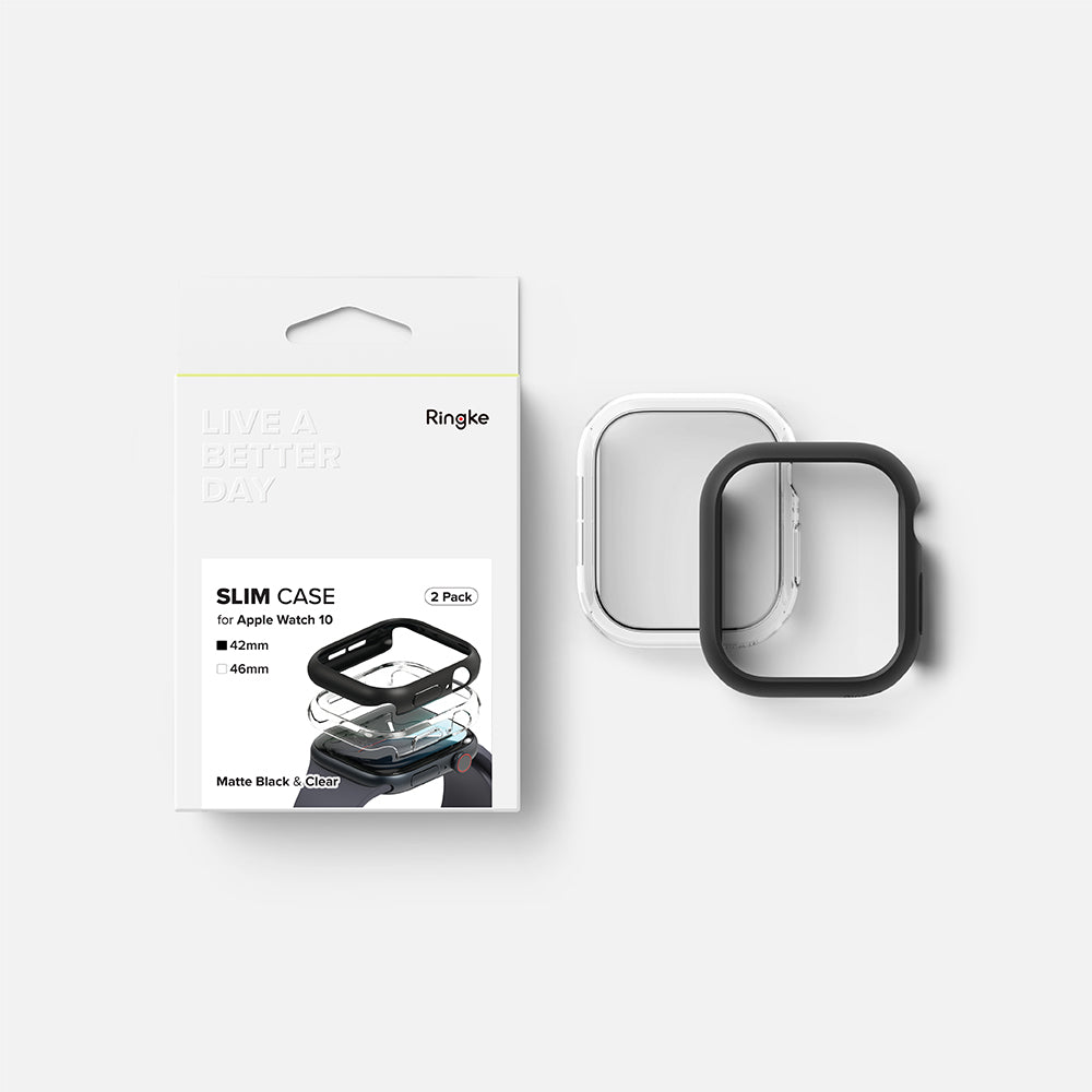 Funda Ringke Slim para Apple Watch Series 10 / 11 46mm, Set de 2 piezas, Negra Mate / Transparente
