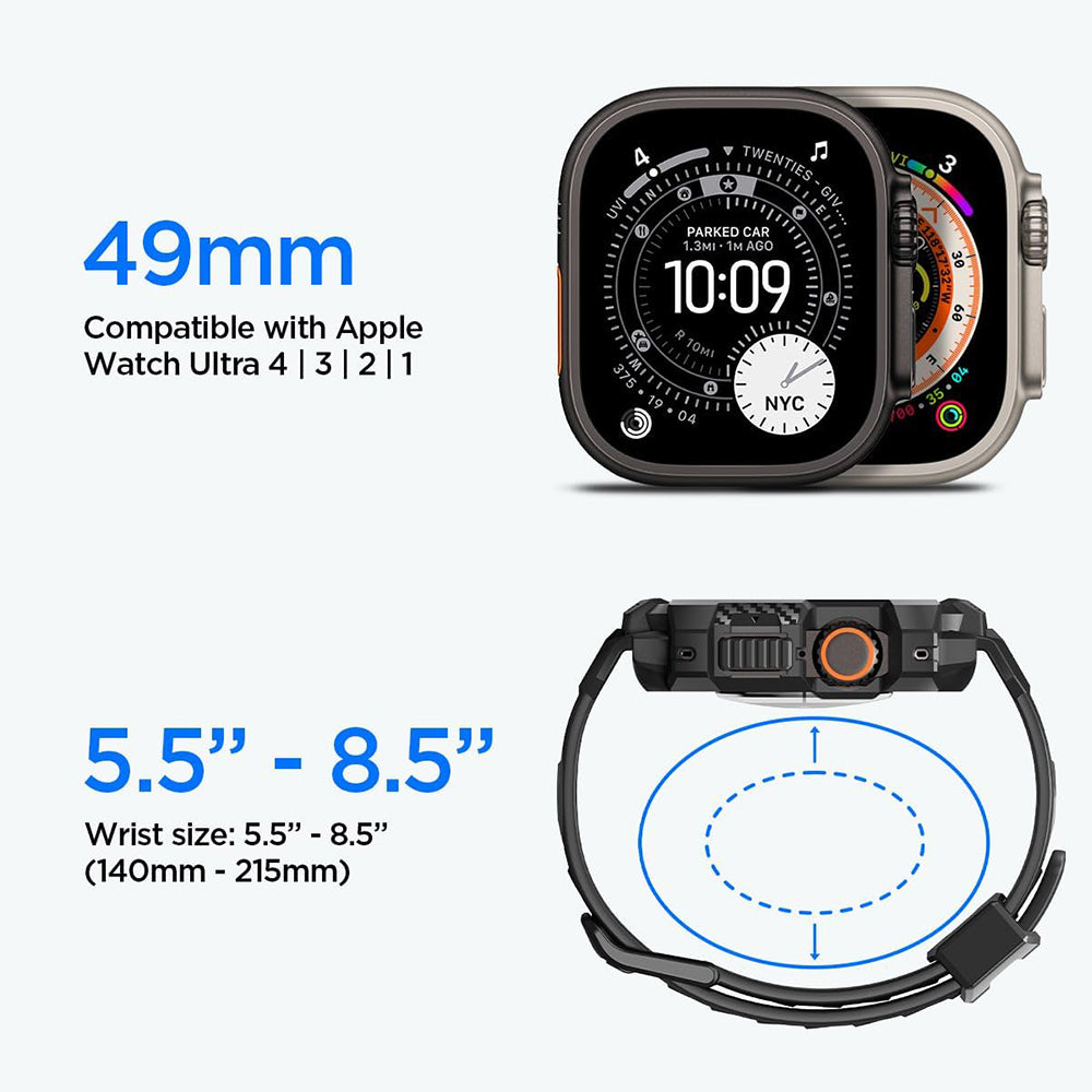 Funda Spigen Rugged Armor Pro con protector de pantalla para Apple Watch Ultra Series, negra ACS12053