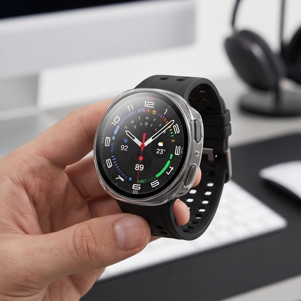 Funda Tech-Protect Defense para Samsung Galaxy Watch 9 / Watch8 44mm, Set de 2 piezas, Negra / Transparente