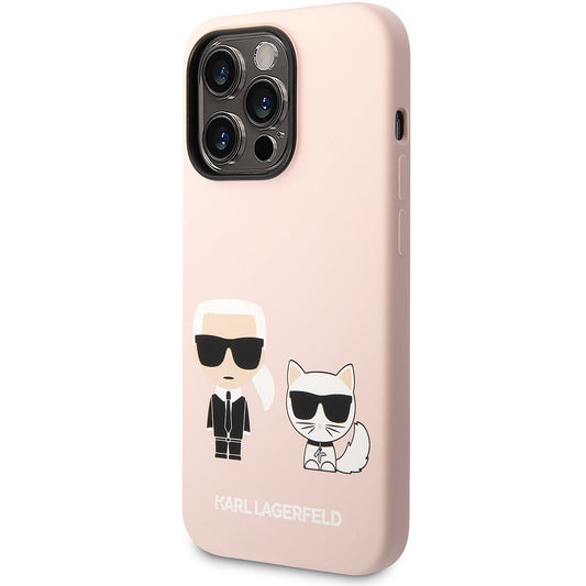 Funda MagSafe para Apple iPhone 14 Pro, Karl Lagerfeld, Cuerpo de Silicona Karl & Choupette, Rosa