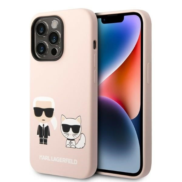 Funda MagSafe para Apple iPhone 14 Pro Max, Karl Lagerfeld, Cuerpo de Silicona Karl & Choupette, Rosa
