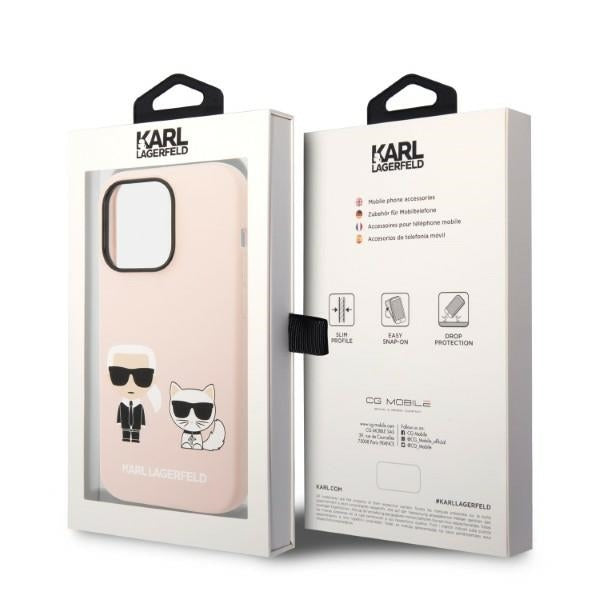 Funda MagSafe para Apple iPhone 14 Pro Max, Karl Lagerfeld, Cuerpo de Silicona Karl & Choupette, Rosa