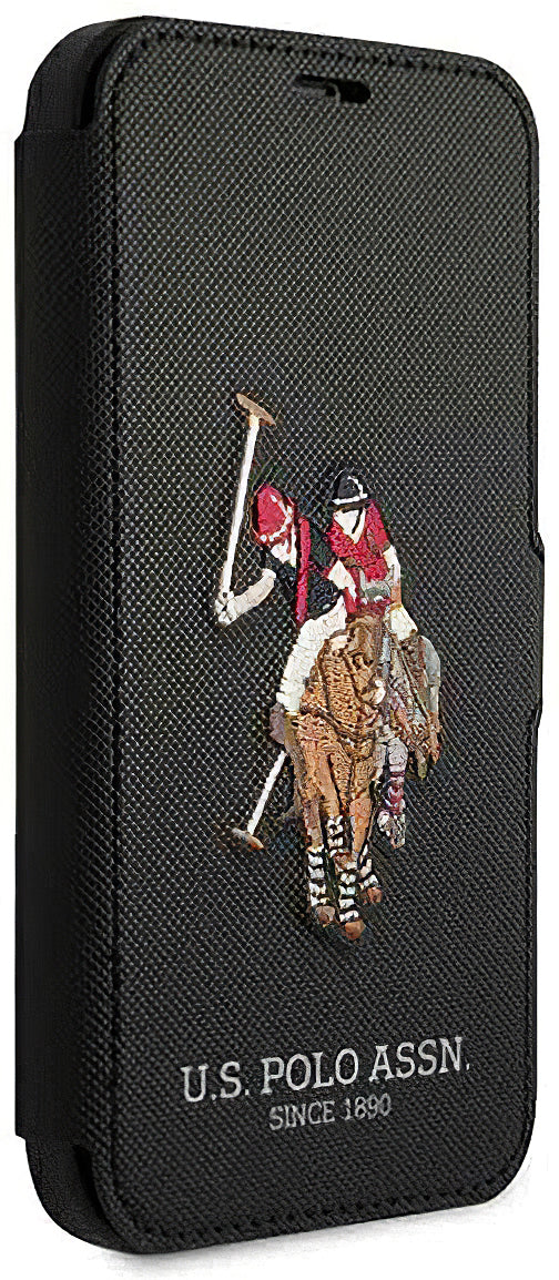 Funda para Apple iPhone 12 mini, U.S. Polo, Libro bordado, Negro USFLBKKP12SPUGFLBKK