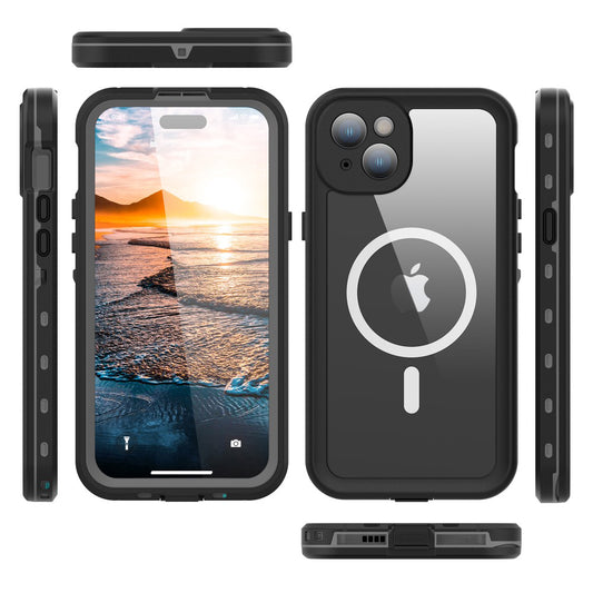 Funda Waterproof MagSafe para Apple iPhone 15 Plus, ShellBox, Negra